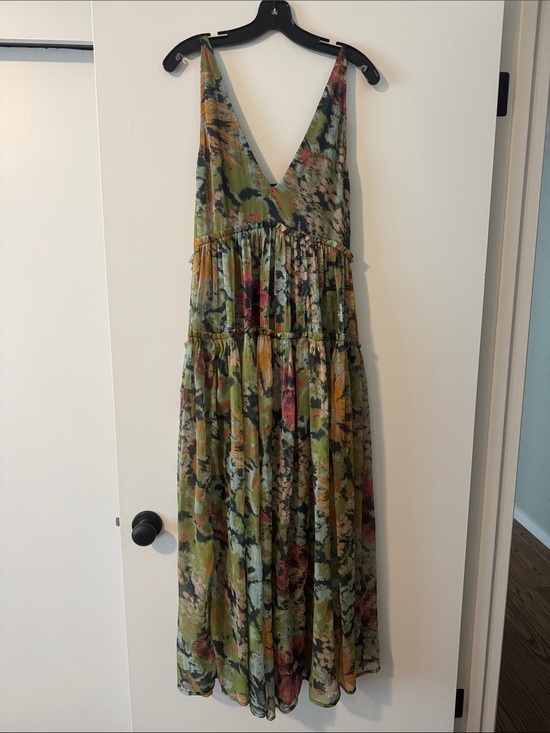 Free People Dresses & Skirts - Free People Floral Deep-V Tiered Maxi Dress in Green and Yellow